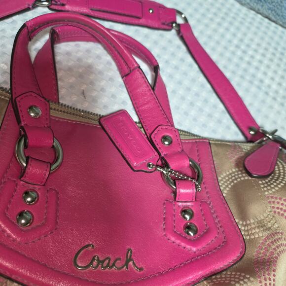 COACH ASHLEY CONVERTIBLE PINK TAN C CROSSBODY SATCHEL BAG - Picture 3 of 7